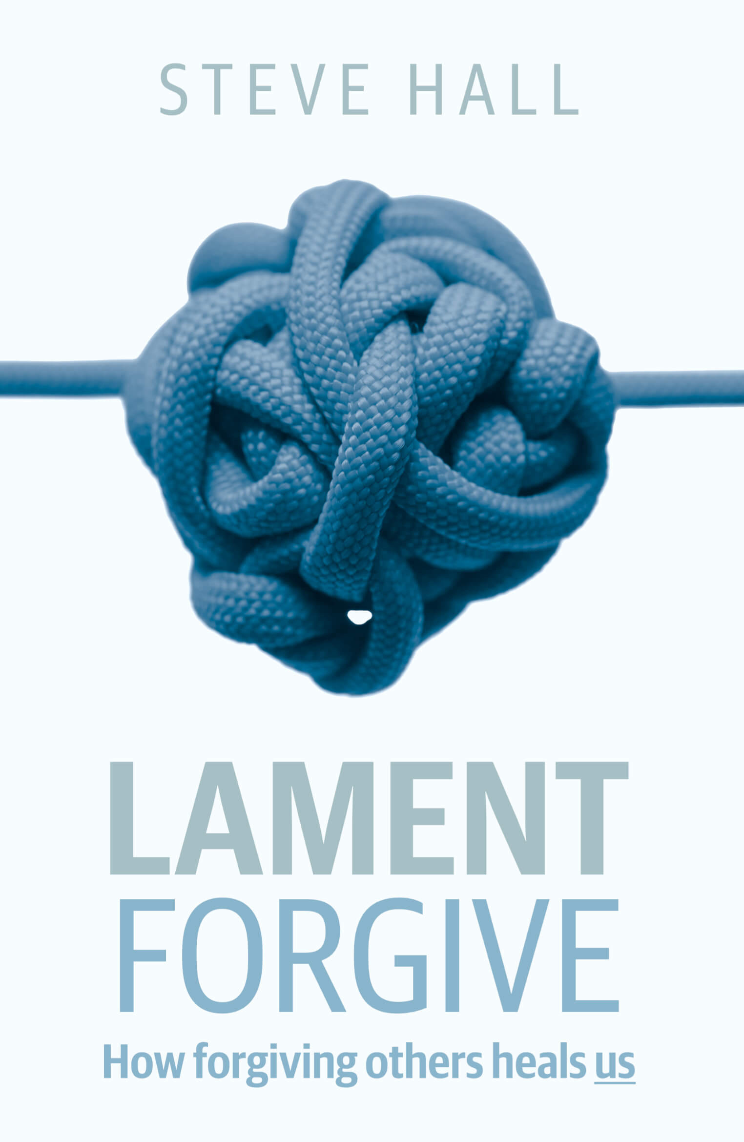 A large tangled knot of blue rope